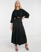 Asos Design Premium Casual Batwing Sleeve Mixed Fabric Textured Maxi Dress In Black