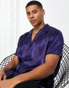 Bolongaro Trevor Satin Camp Collar Shirt In Navy