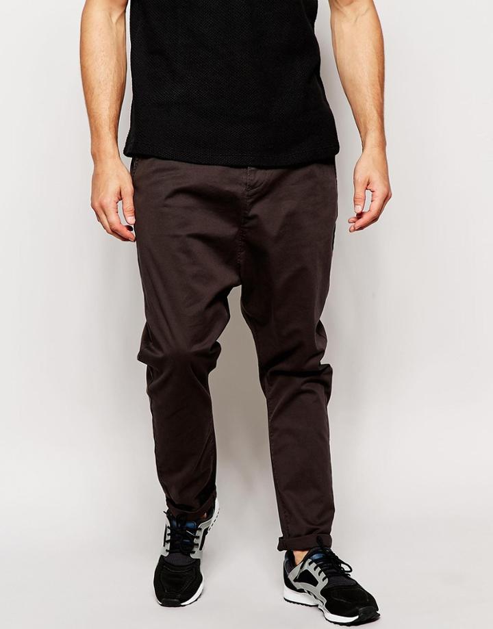 Asos Drop Crotch Chinos - Charcoal