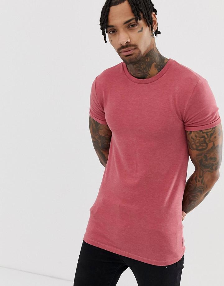 Asos Design Muscle Fit Crew Neck T-shirt With Roll Sleeve In Red Marl - Red