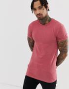 Asos Design Muscle Fit Crew Neck T-shirt With Roll Sleeve In Red Marl - Red