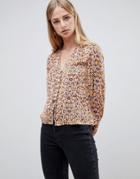 Mango Snake Print Button Detail V Neck Blouse In Multi - Multi