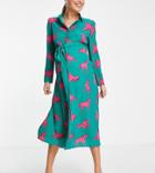Twisted Wunder Maternity Horse Print Shirt Dress In Green