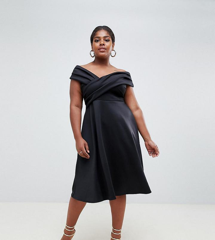 Boohoo Plus Bardot Skater Dress - Black
