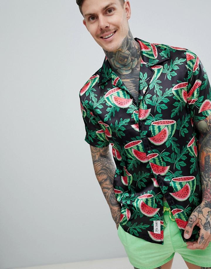 Roadies Of 66 Watermelon Print Revere Collar Shirt - Black