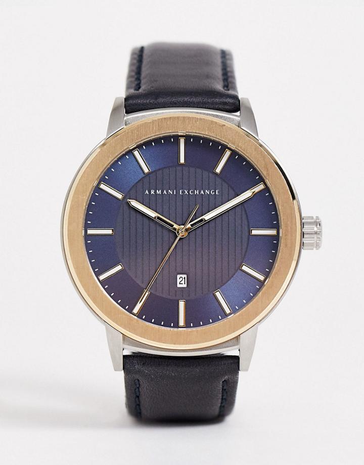 Armani Exchange Mens Leather Watch In Navy
