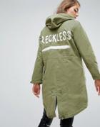Asos Parka With Reckless Print - Green