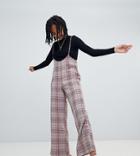 Reclaimed Vintage Inspired Check Pants With Suspenders-brown
