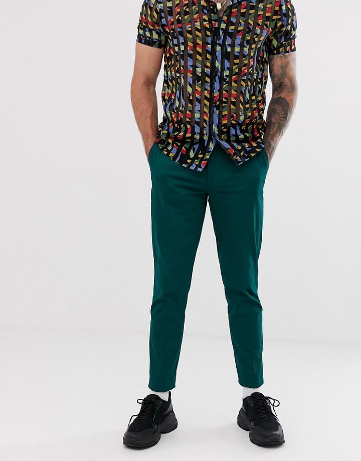 Asos Design Skinny Pants In Green Cotton