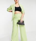Missguided Plus Wide Leg Pants With Slit Hem In Lime-green
