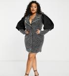 Asos Design Curve Puff Sleeve Embellished Tux Mini Dress In Black