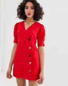 Moon River Mini Dress With Button Detail - Red