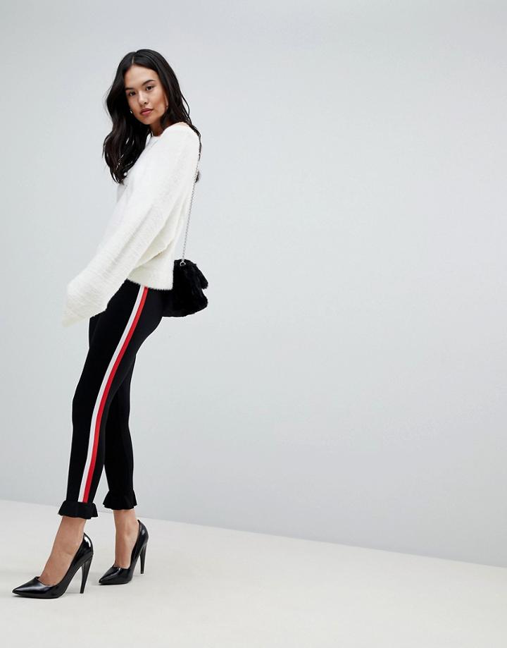 Asos Leggings With Side Stripe Tape And Ruffle Hem - Black