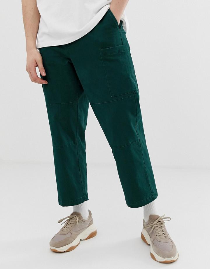 Asos White Cargo Pants In Dark Green Heavyweight Twill