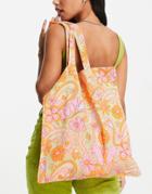 Asos Design Organic Cotton Shopper Bag In 70s Floral Print In Multi