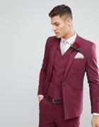 Asos Wedding Skinny Suit Jacket With Square Hem In Wine - Red