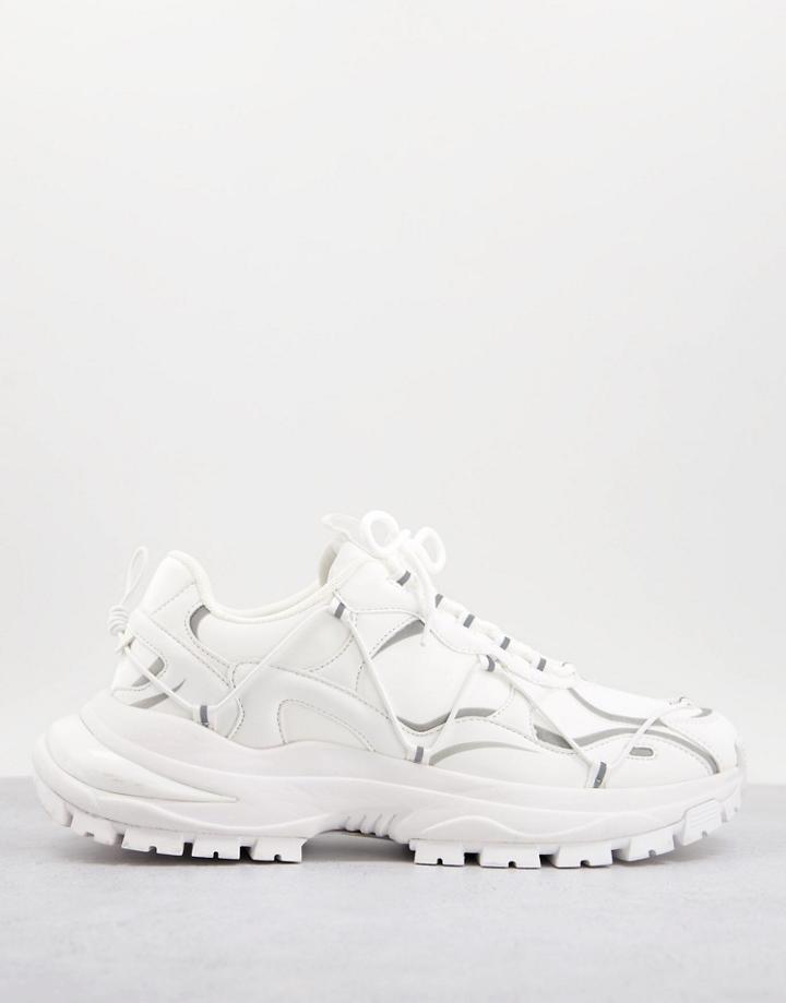 Asos Design Sneakers In White On Chunky Sole With Tech Detail