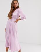 Ghost Maddison Button Front Satin Midi Dress - Purple