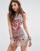 Rokoko Sleeveless Sheer Mesh Bodycon Dress Flocking - Nude