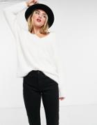 Stradivarius V-neck Fluffy Sweater In Ecru-white