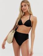 New Look High Waist High Leg Bikini Bottoms In Black - Black
