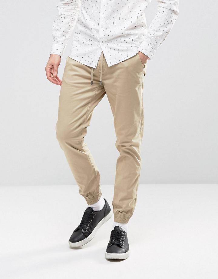 Selected Homme Cuffed Chinos With Drawstring Waist - Beige
