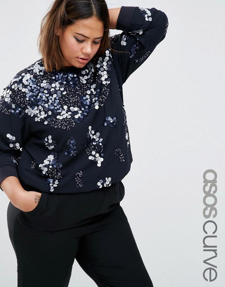 Asos Curve Premium Embellished Sweat - Navy