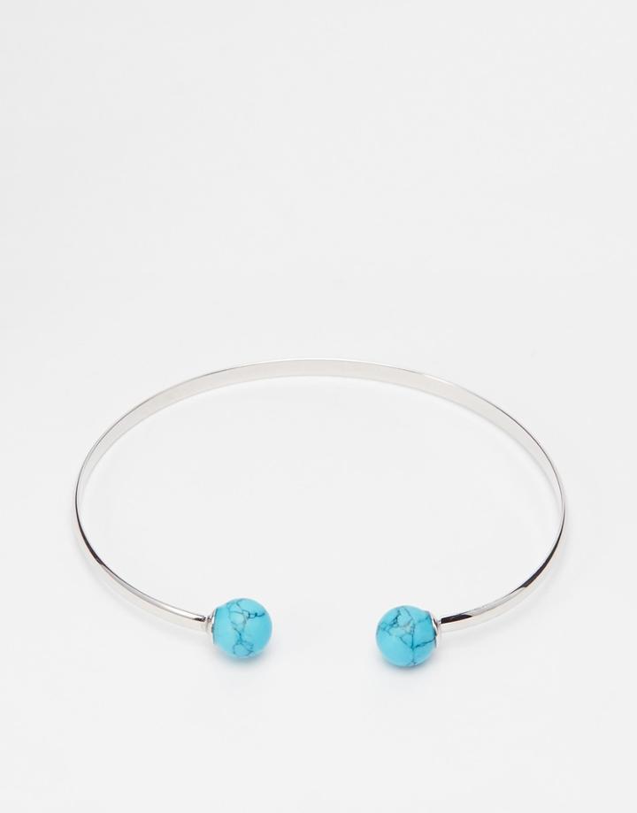 Asos Torque Bangle In Silver With Turquoise Ends - Silver