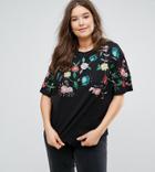 Asos Curve T-shirt With Bright Floral Embroidery - Multi