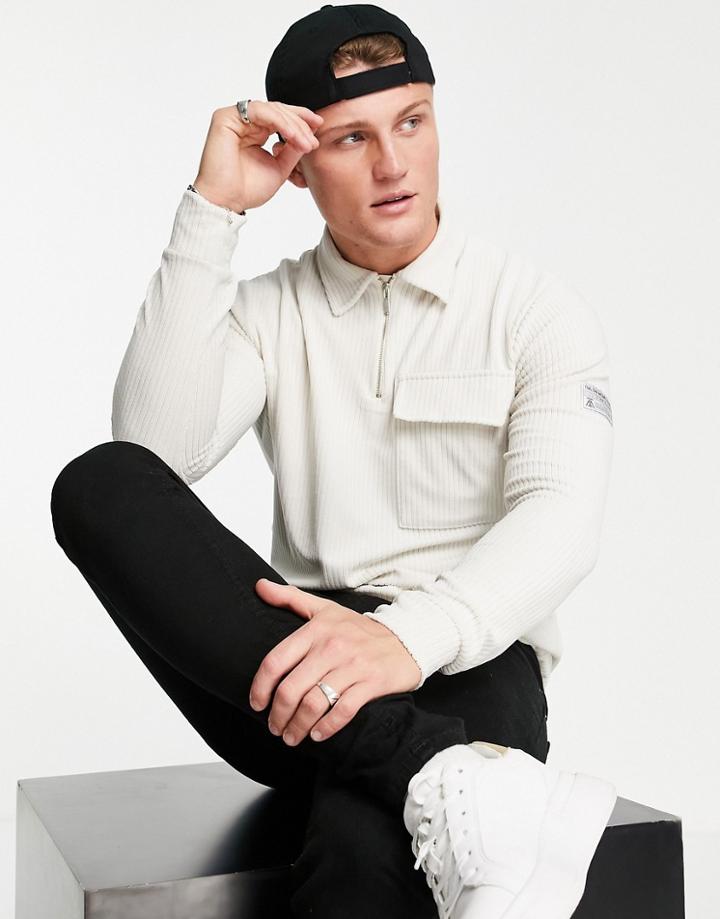 Topman Corduroy Polo In Stone-neutral