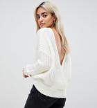 Asos Design Petite Chunky Sweater With V Back - White
