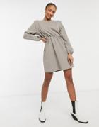 Only Jersey Mini Dress With Strong Shoulder In Gray-multi