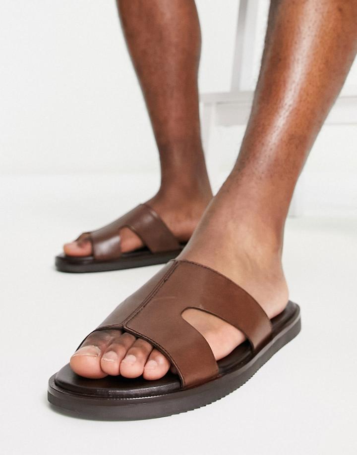 Asos Design Leather Sandals In Brown