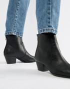 Qupid Pointed Western Ankle Boots - Black