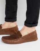 Asos Driving Shoes In Tan Leather With Fringe Detail - Tan