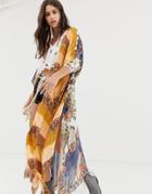 Aratta Kimono In Contrast Floral - Brown