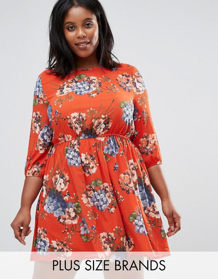 Koko Plus Skater Dress In Floral Print - Orange