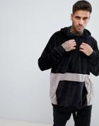 Boohooman Towelling Color Block Hoodie In Black - Black