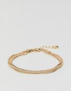 Asos Design Multirow Bracelet With Vintage Style Flat Snake Chain In Gold - Gold
