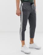 Siksilk Cropped Pants In Gray Pinstripe With Side Stripe - Gray