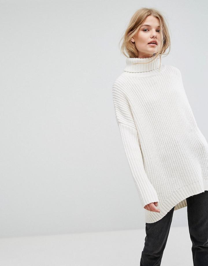 Weekday Turtleneck Fluffy Knit Sweater - Cream