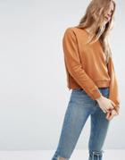 Asos Sweatshirt With Zip Detail In Cropped Boxy Fit - Tan