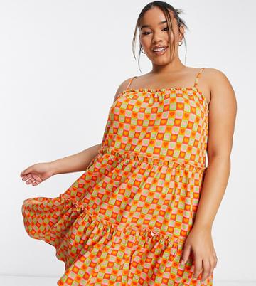 Urban Threads Plus Tiered Swing Dress In Multi Heart Print