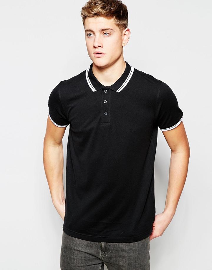Brave Soul Tipped Polo Shirt - Black
