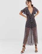 Stevie May Gazelle Floral Print Sheer Jumpsuit-black