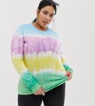 Asos Design Curve Relaxed Long Sleeve T-shirt In Tie Dye - Multi