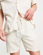 Asos Design Set Skater Shorts In Natural Look Textured Fabrics-neutral