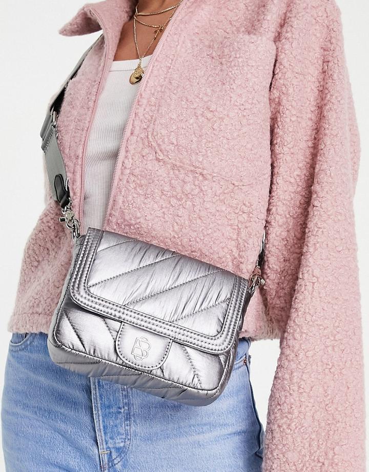 Becksondergaard Nylon Padded Crossbody Bag In Silver