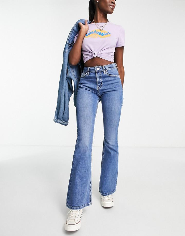 Topshop Jamie Flare Jean In Mid Blue