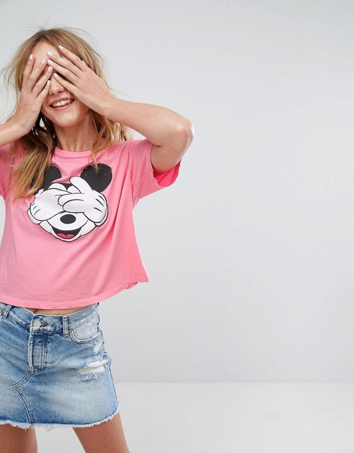 Pull & Bear Mickey Mouse Face T-shirt - Pink